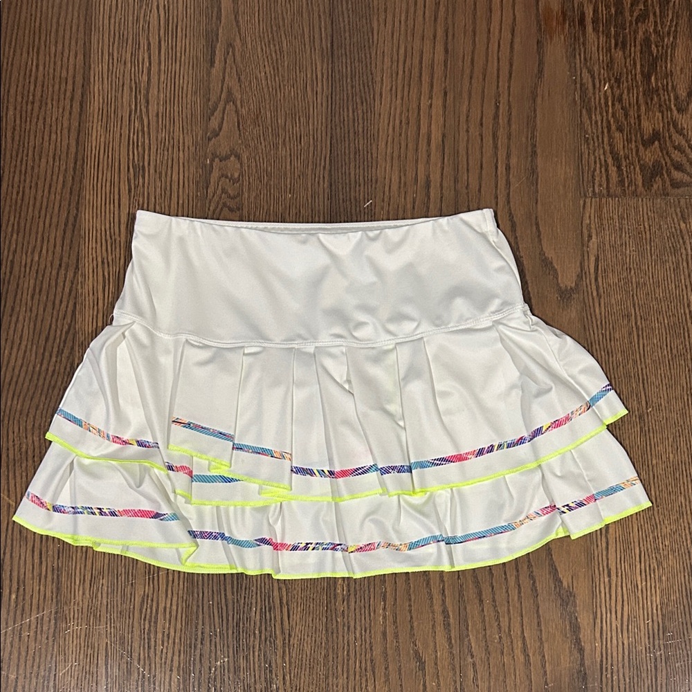 Lucky in Love White Pleated Skirt with Neon Trim colorful tennis skirt M